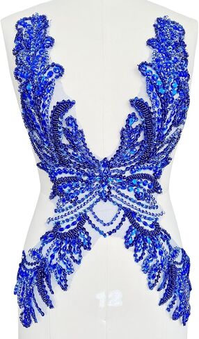 Pure Hand Sewing Beads appliqués sew on shin Rhinestones Sequins Trim Patches Accessories for Wedding Party Evening Dress 31X16in (Red) in Saudi Arabia