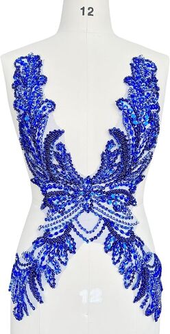 Pure Hand Sewing Beads appliqués sew on shin Rhinestones Sequins Trim Patches Accessories for Wedding Party Evening Dress 31X16in (Red) in Saudi Arabia