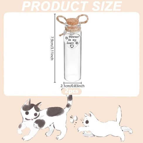 2pcs شعر الحيوانات الأليفة الزجاج التذكاري الزجاجية الأنبوب أتمنى زجاجة مع معلقات القلب وسدادة كورك سدادة الحيوانات الأليفة التذكارية التذكارية التذكارية للحيوانات الأليفة هدية تعاطف الزجاج القارورة للكلاب قطة الرماد in Kuwait