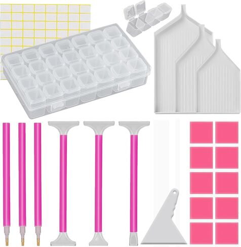 حاويات تخزين اللوحة الماس 28 شرفًا مع أدوات الطلاء الفنية الماس 5D ، قلم 6pcs Painmond Paint ، صواني الطلاء الماس 3pcs ، غراء الهلام 10 مساءً ، مجموعات الطلاء الماس للبالغين والأطفال in Kuwait