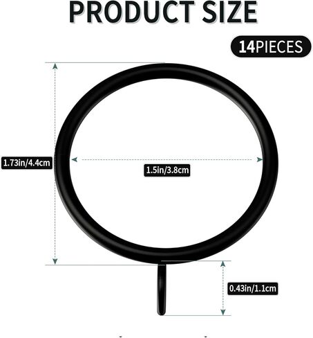14 Pack Curtain Rings with Eyelets Metal Drapery Ring for Curtain Hook Pins (Black,1.4 inch Inner Diameter) in Saudi Arabia