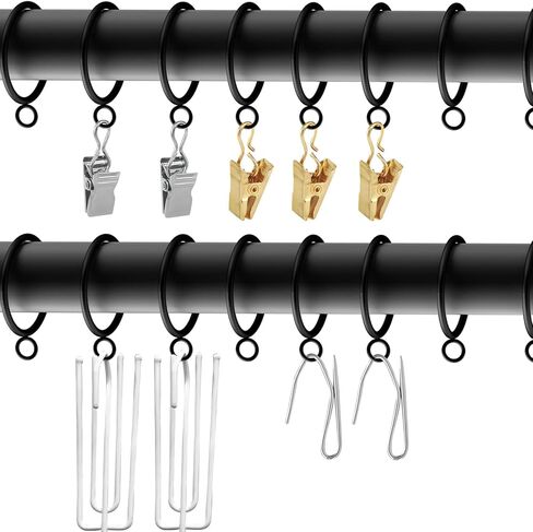 14 Pack Curtain Rings with Eyelets Metal Drapery Ring for Curtain Hook Pins (Black,1.4 inch Inner Diameter) in Saudi Arabia