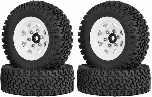 4PCS RC Car Tyre and Wheel Set,WONFAST 1.55 inch Beadlock Aluminum Alloy Metal Wheel Rim Rubber Tire 76mm for 1:10 RC Crawler Car for Tamiya CC01 CC02 LC70 JIMNY Axial AX90069 D90 TF2 (White) in Saudi Arabia