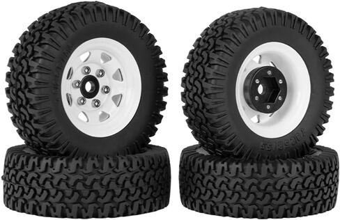 4PCS RC Car Tyre and Wheel Set,WONFAST 1.55 inch Beadlock Aluminum Alloy Metal Wheel Rim Rubber Tire 76mm for 1:10 RC Crawler Car for Tamiya CC01 CC02 LC70 JIMNY Axial AX90069 D90 TF2 (White) in Saudi Arabia