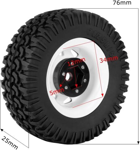 4PCS RC Car Tyre and Wheel Set,WONFAST 1.55 inch Beadlock Aluminum Alloy Metal Wheel Rim Rubber Tire 76mm for 1:10 RC Crawler Car for Tamiya CC01 CC02 LC70 JIMNY Axial AX90069 D90 TF2 (White) in Saudi Arabia