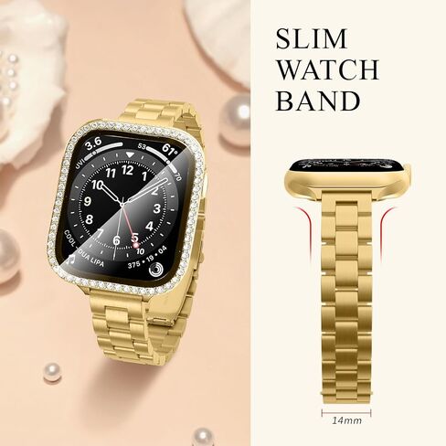 Compatible with Apple Watch 38mm 40mm 41mm 42mm 44mm 45mm, Slim Metal Bands with Bling Case, Stainless Steel Bands with Shining Case and Screen Protector for iWatch Series 9/8/7/6/5/4/3/2/1/SE in Kuwait