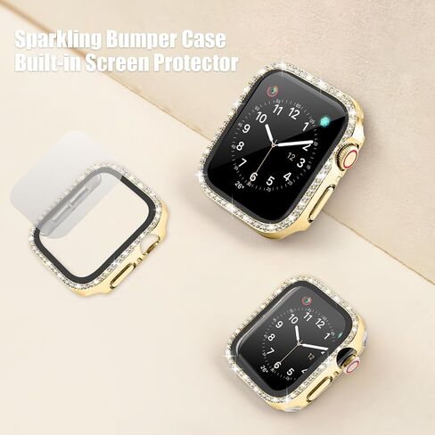 Compatible with Apple Watch 38mm 40mm 41mm 42mm 44mm 45mm, Slim Metal Bands with Bling Case, Stainless Steel Bands with Shining Case and Screen Protector for iWatch Series 9/8/7/6/5/4/3/2/1/SE in Kuwait