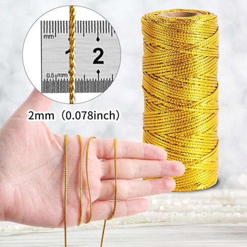 TONIFUL 110Yards 2mm Metallic Gold Twine Decorative Baker String,Gold Packing Cord for Crafts,DIY Tags,Gift Wrapping,Ornaments Hanging,Christmas Present Decoration in Kuwait