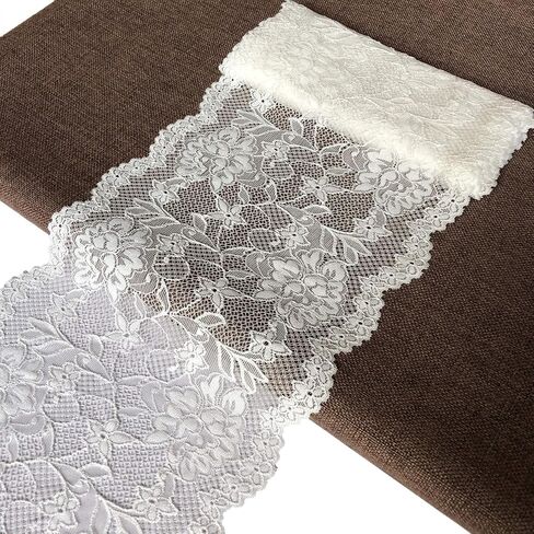 Olive Lace 7 inches Wide White Stretchy lace with Floral Pattern for Bridal Wedding Decorations, Sewing DIY Making and DIY Crafts- 5 Yards (6128 White) in Saudi Arabia
