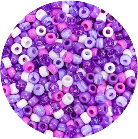 1000pcs 6x9mm المهر حبات المهر ، حبات حرفة بلاستيكية لصنع المجوهرات صنع أساور الصداقة شعر مفاتيح التفتيش Scoubidou ، ألوان أرجوانية متنوعة Kandi حبات لتلوح في الأفق الحرف DIY in Kuwait