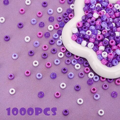 1000pcs 6x9mm المهر حبات المهر ، حبات حرفة بلاستيكية لصنع المجوهرات صنع أساور الصداقة شعر مفاتيح التفتيش Scoubidou ، ألوان أرجوانية متنوعة Kandi حبات لتلوح في الأفق الحرف DIY in Kuwait