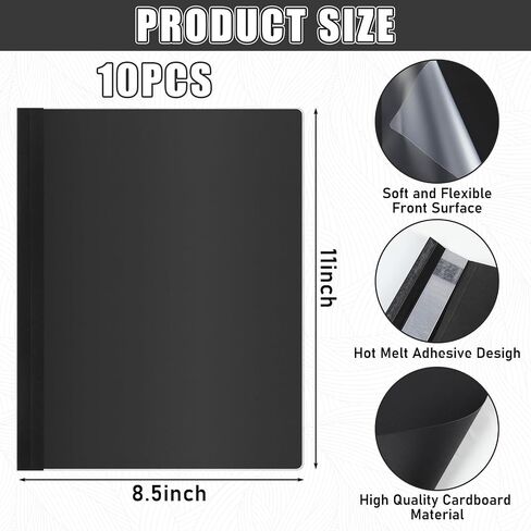 10 Pcs Thermal Binding Covers, 8.5 x 11 Inch Letter Size, 1 Inch Spine Holds 240 Sheets, Clear Front Paper Back Report Cover Suitable for Schools Offices Presentation(Black) in Saudi Arabia
