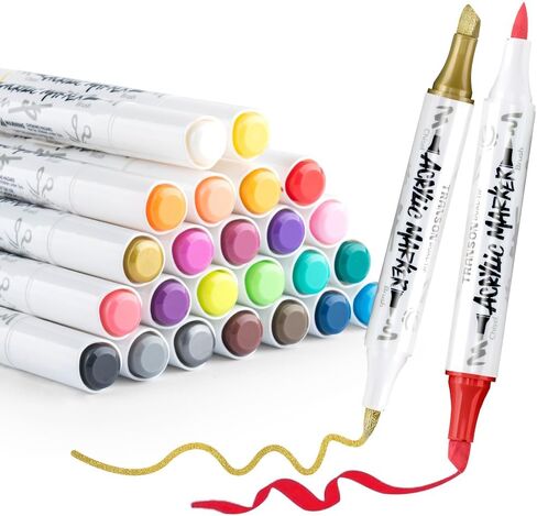 TRANSON 24 Colors Chisel and Brush Dual-tip Acrylic Paint Marker Pen Set for Canvas Rock Wood Leather Ceramic DIY Painting in Kuwait