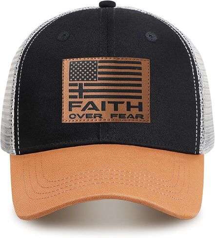 Faith Over Fear Hat with Leather Baseball Cap for Men Boy Gifts for Dad Cross Hats Christian Trucker Caps in Saudi Arabia