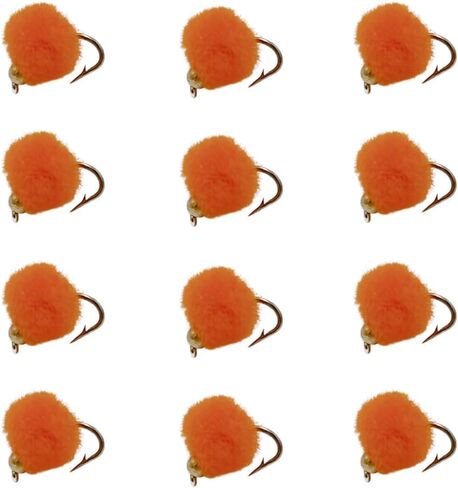 Bead Head Trout & Salmon Eggs, 12 Fly Fishing Lures in Size 12 - Streamer & Steelhead Flies in Kuwait