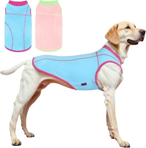 2 Pack Dog Summer Clothes Color Blocking Dogs' Shirts for Medium/Large Dogs Stretchable Cooling Vest Breathable Sun Protection Shirt Pet Tank Top Fashion & Bright Color for Boys and Girls in Saudi Arabia