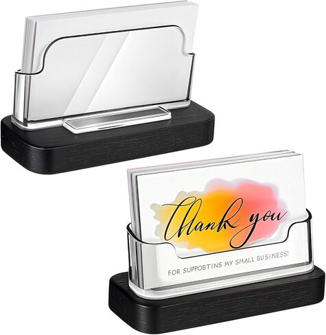 2 Pcs Wooden Acrylic Business Card Holders for Desk Clear Business Card Display Stand Postcard Holder Organizer for Office Home Desktop Car Reception Conference Restaurant Room(Black Color) in Saudi Arabia
