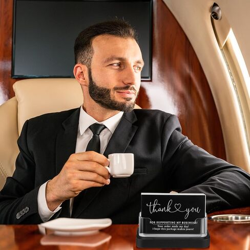 2 Pcs Wooden Acrylic Business Card Holders for Desk Clear Business Card Display Stand Postcard Holder Organizer for Office Home Desktop Car Reception Conference Restaurant Room(Black Color) in Saudi Arabia