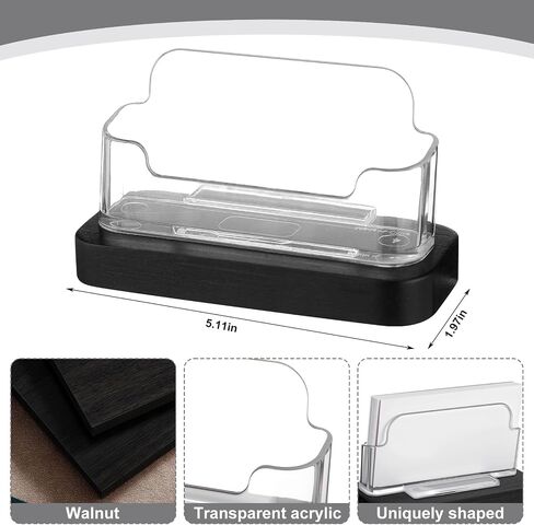 2 Pcs Wooden Acrylic Business Card Holders for Desk Clear Business Card Display Stand Postcard Holder Organizer for Office Home Desktop Car Reception Conference Restaurant Room(Black Color) in Saudi Arabia