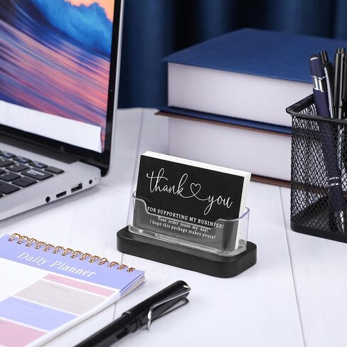 2 Pcs Wooden Acrylic Business Card Holders for Desk Clear Business Card Display Stand Postcard Holder Organizer for Office Home Desktop Car Reception Conference Restaurant Room(Black Color) in Saudi Arabia