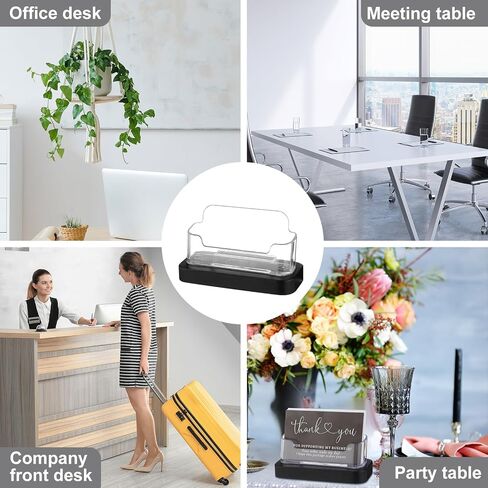 2 Pcs Wooden Acrylic Business Card Holders for Desk Clear Business Card Display Stand Postcard Holder Organizer for Office Home Desktop Car Reception Conference Restaurant Room(Black Color) in Saudi Arabia