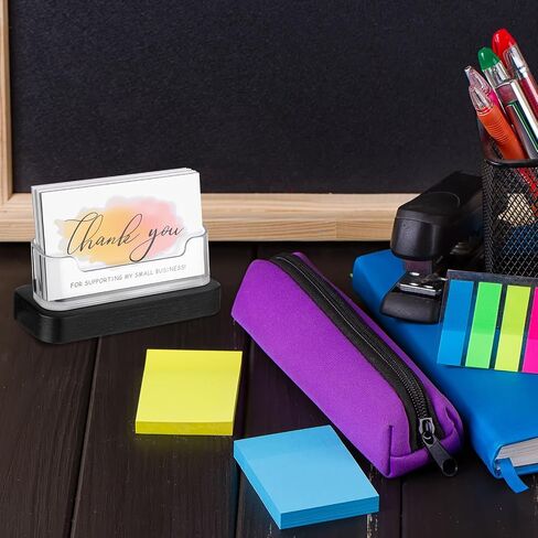 2 Pcs Wooden Acrylic Business Card Holders for Desk Clear Business Card Display Stand Postcard Holder Organizer for Office Home Desktop Car Reception Conference Restaurant Room(Black Color) in Saudi Arabia