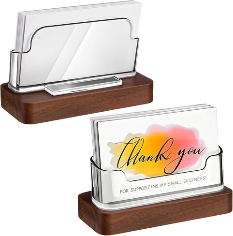 2 Pcs Wooden Acrylic Business Card Holders for Desk Clear Business Card Display Stand Postcard Holder Organizer for Office Home Desktop Car Reception Conference Restaurant Room(Black Color) in Saudi Arabia