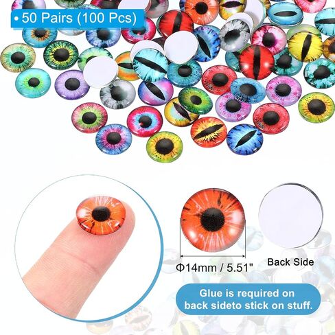 PATIKIL 14mm Dragon Eyes, 100 Pcs Round Glass Eyes Animals Crochet Eyes for Clay Doll Making Craft DIY Findings Jewelry Making, Multicolored in Saudi Arabia