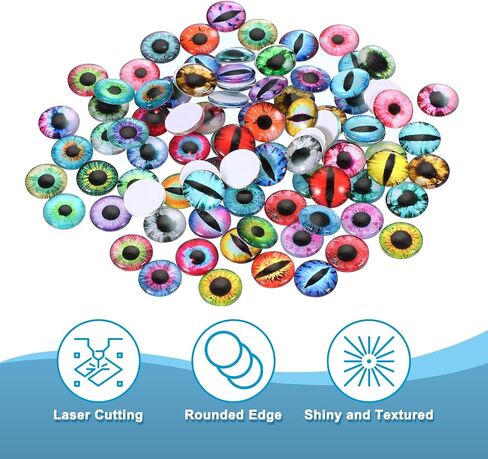 PATIKIL 14mm Dragon Eyes, 100 Pcs Round Glass Eyes Animals Crochet Eyes for Clay Doll Making Craft DIY Findings Jewelry Making, Multicolored in Saudi Arabia