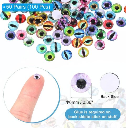 PATIKIL 14mm Dragon Eyes, 100 Pcs Round Glass Eyes Animals Crochet Eyes for Clay Doll Making Craft DIY Findings Jewelry Making, Multicolored in Saudi Arabia