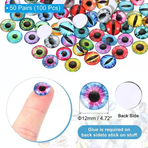 PATIKIL 14mm Dragon Eyes, 100 Pcs Round Glass Eyes Animals Crochet Eyes for Clay Doll Making Craft DIY Findings Jewelry Making, Multicolored in Saudi Arabia
