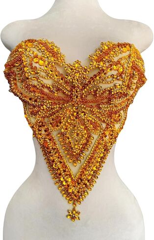 Handmade Rhinestones Bodice lace Applique Hand Sewing Beaded Sequins Trim Patches for Dress Clothes Skirts Accessories 15.3X15.7inches (Red) in Saudi Arabia