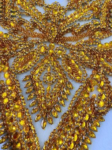 Handmade Rhinestones Bodice lace Applique Hand Sewing Beaded Sequins Trim Patches for Dress Clothes Skirts Accessories 15.3X15.7inches (Red) in Saudi Arabia