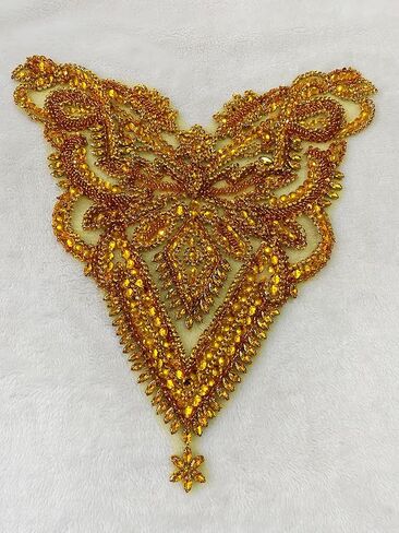 Handmade Rhinestones Bodice lace Applique Hand Sewing Beaded Sequins Trim Patches for Dress Clothes Skirts Accessories 15.3X15.7inches (Red) in Saudi Arabia