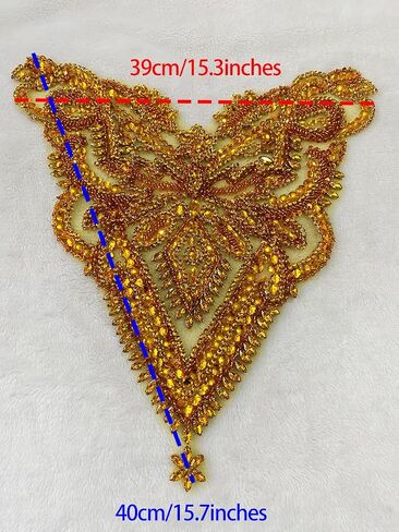 Handmade Rhinestones Bodice lace Applique Hand Sewing Beaded Sequins Trim Patches for Dress Clothes Skirts Accessories 15.3X15.7inches (Red) in Saudi Arabia