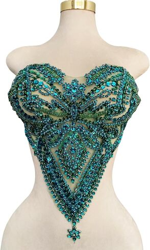 Handmade Rhinestones Bodice lace Applique Hand Sewing Beaded Sequins Trim Patches for Dress Clothes Skirts Accessories 15.3X15.7inches (Red) in Saudi Arabia