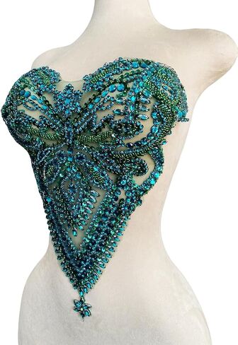 Handmade Rhinestones Bodice lace Applique Hand Sewing Beaded Sequins Trim Patches for Dress Clothes Skirts Accessories 15.3X15.7inches (Red) in Saudi Arabia