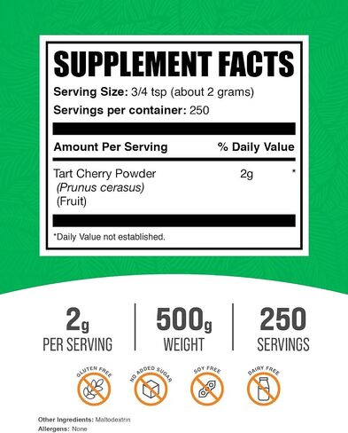 BULKSUPPLEMENTS.COM مسحوق الكرز التارت - مسحوق الفاكهة - مصدر مضادات الأكسدة - خالي من الغلوتين، بدون سكر مضاف - 2000 مجم (2 جرام) لكل وجبة، 250 حصة (500 جرام - 1.1 رطل) in Kuwait