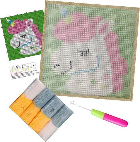 DL-YTG Latch Hook Kits Rug Unicorn Crochet Yarn Cushion Colour Pre-Printed Canvas Cover Rug Needlework DIY Hook and Latch Kit Christmas Home Decoration 30x30cm/12 X12in in Saudi Arabia