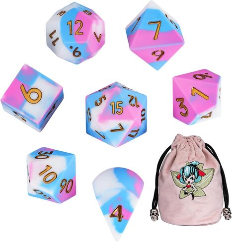 7-Piece Jumbo Silicone DND Dice Set, 25mm Oversized Dice D&D Dice, Round Edges Soft Perfect Bouncer for D&D RPG Bar Pub Club Classroom Party Games(Pink&White&Blue) in Saudi Arabia