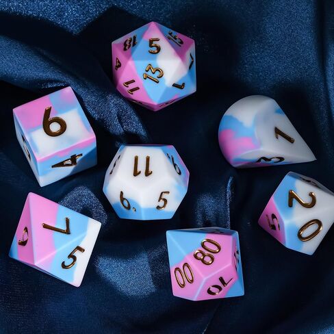 7-Piece Jumbo Silicone DND Dice Set, 25mm Oversized Dice D&D Dice, Round Edges Soft Perfect Bouncer for D&D RPG Bar Pub Club Classroom Party Games(Pink&White&Blue) in Saudi Arabia