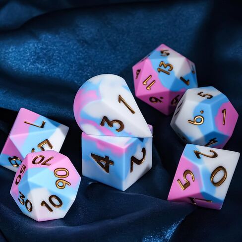 7-Piece Jumbo Silicone DND Dice Set, 25mm Oversized Dice D&D Dice, Round Edges Soft Perfect Bouncer for D&D RPG Bar Pub Club Classroom Party Games(Pink&White&Blue) in Saudi Arabia