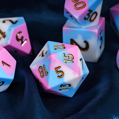 7-Piece Jumbo Silicone DND Dice Set, 25mm Oversized Dice D&D Dice, Round Edges Soft Perfect Bouncer for D&D RPG Bar Pub Club Classroom Party Games(Pink&White&Blue) in Saudi Arabia