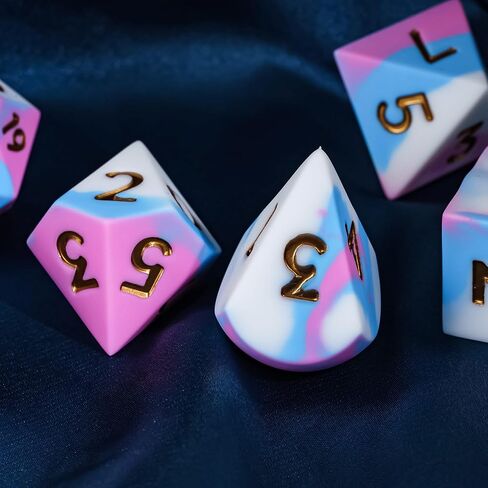 7-Piece Jumbo Silicone DND Dice Set, 25mm Oversized Dice D&D Dice, Round Edges Soft Perfect Bouncer for D&D RPG Bar Pub Club Classroom Party Games(Pink&White&Blue) in Saudi Arabia