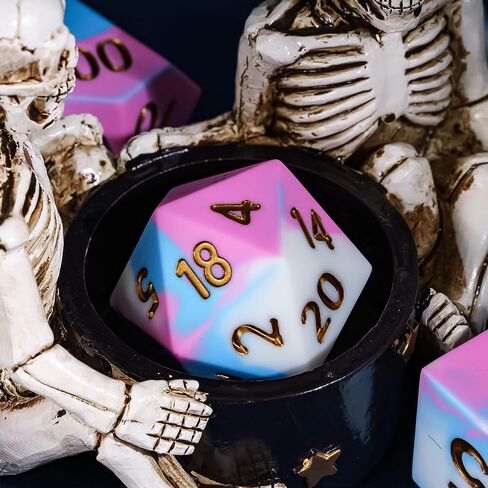 7-Piece Jumbo Silicone DND Dice Set, 25mm Oversized Dice D&D Dice, Round Edges Soft Perfect Bouncer for D&D RPG Bar Pub Club Classroom Party Games(Pink&White&Blue) in Saudi Arabia
