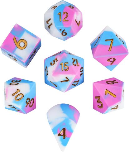 7-Piece Jumbo Silicone DND Dice Set, 25mm Oversized Dice D&D Dice, Round Edges Soft Perfect Bouncer for D&D RPG Bar Pub Club Classroom Party Games(Pink&White&Blue) in Saudi Arabia