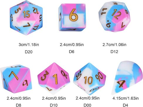 7-Piece Jumbo Silicone DND Dice Set, 25mm Oversized Dice D&D Dice, Round Edges Soft Perfect Bouncer for D&D RPG Bar Pub Club Classroom Party Games(Pink&White&Blue) in Saudi Arabia
