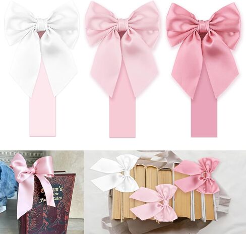 Pink Satin Bow Bookmark Anniversary Coquete Book Mark Mini White Satin Ribbon Bows Appliques Bowknot for Book Lovers Crafting Sewing in Saudi Arabia