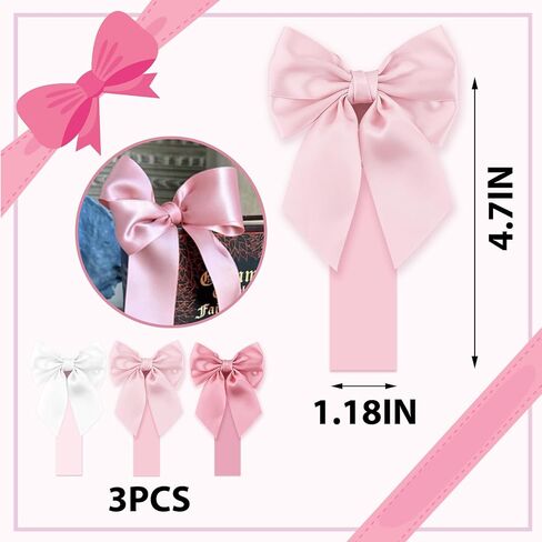 Pink Satin Bow Bookmark Anniversary Coquete Book Mark Mini White Satin Ribbon Bows Appliques Bowknot for Book Lovers Crafting Sewing in Saudi Arabia