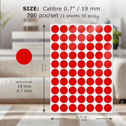 Red Round Labels 0.75 Inch Vinyl Dot Stickers Self-Adhesive Removable Color Coding Decals Waterproof Circle Tag for Office Home Inventory 700 PCS in Saudi Arabia